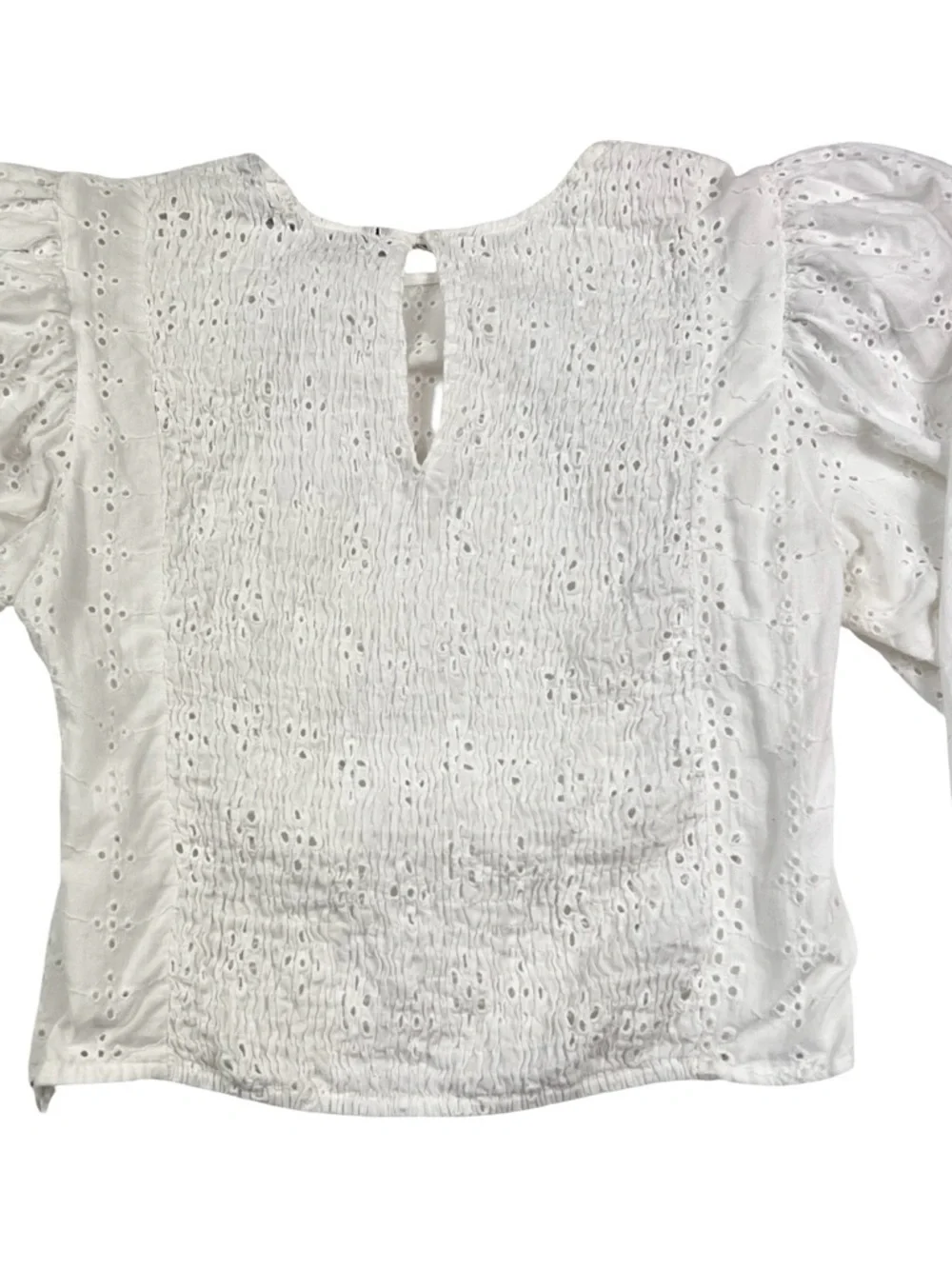 Zara‎ White Eyelet Puff-Sleeve Crop Top